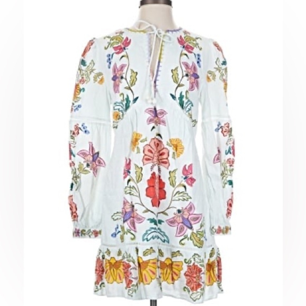 FARM Rio Cream Long-Sleeve Floral Embroidered Mini Dress - Picture 2 of 15